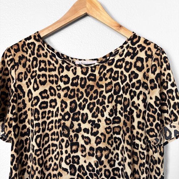 Philosophy Leopard Print Short Sleeve Blouse Womens Size Medium New Neutral - Picture 2 of 11